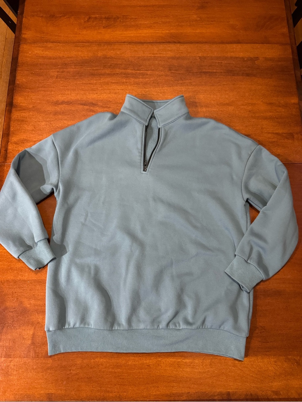 Women’s Large Blue Gray Oversized Quarter Zip Pullover Sweatshirt Minimalist